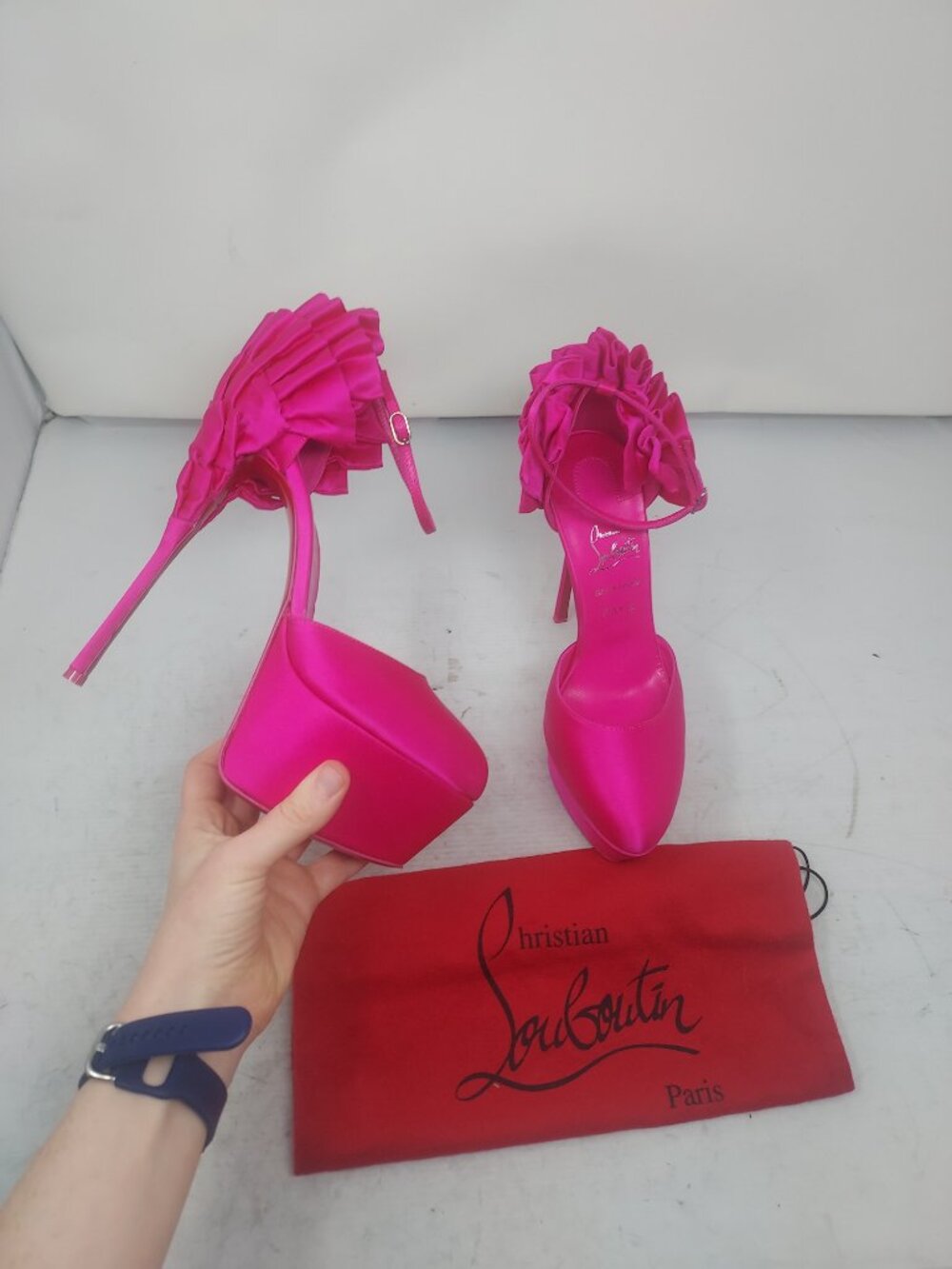 CHRISTIAN LOUBOUTIN Pink Maria Frou Alta Satin Platform Pump Shoe